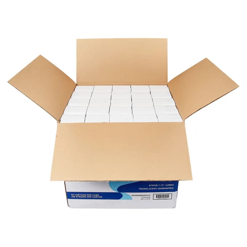 Victoria Bay Jumbo Straw 7.75 IN Plastic Clear Paper Wrapped 500 Count/Pack 24 Packs/Case 12000 Count/Case
