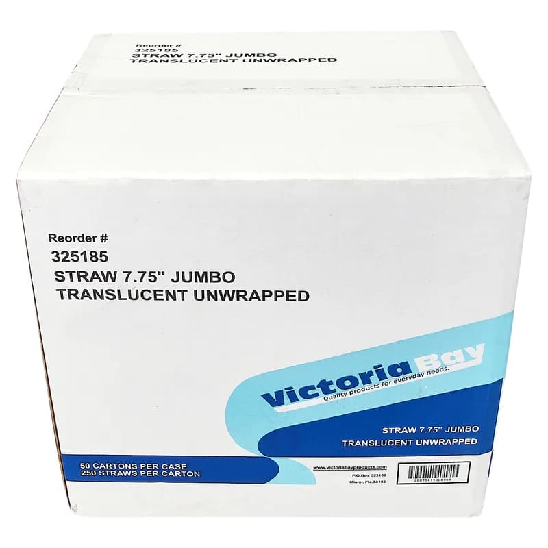 Victoria Bay Jumbo Straw 7.75 IN Plastic Clear Paper Wrapped 500 Count/Pack 24 Packs/Case 12000 Count/Case