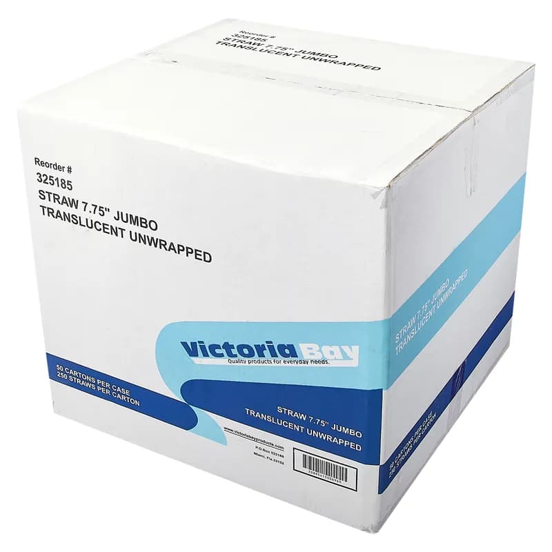 Victoria Bay Jumbo Straw 7.75 IN Plastic Clear Paper Wrapped 500 Count/Pack 24 Packs/Case 12000 Count/Case