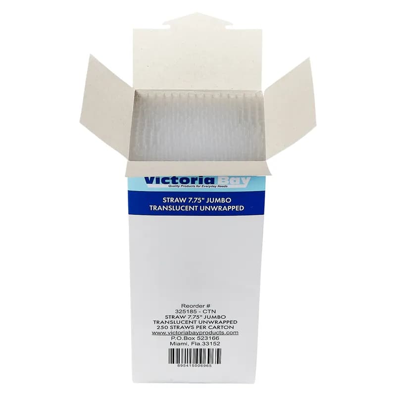 Victoria Bay Jumbo Straw 7.75 IN Plastic Clear Paper Wrapped 500 Count/Pack 24 Packs/Case 12000 Count/Case