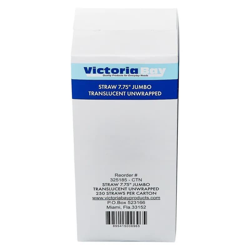 Victoria Bay Jumbo Straw 7.75 IN Plastic Clear Paper Wrapped 500 Count/Pack 24 Packs/Case 12000 Count/Case