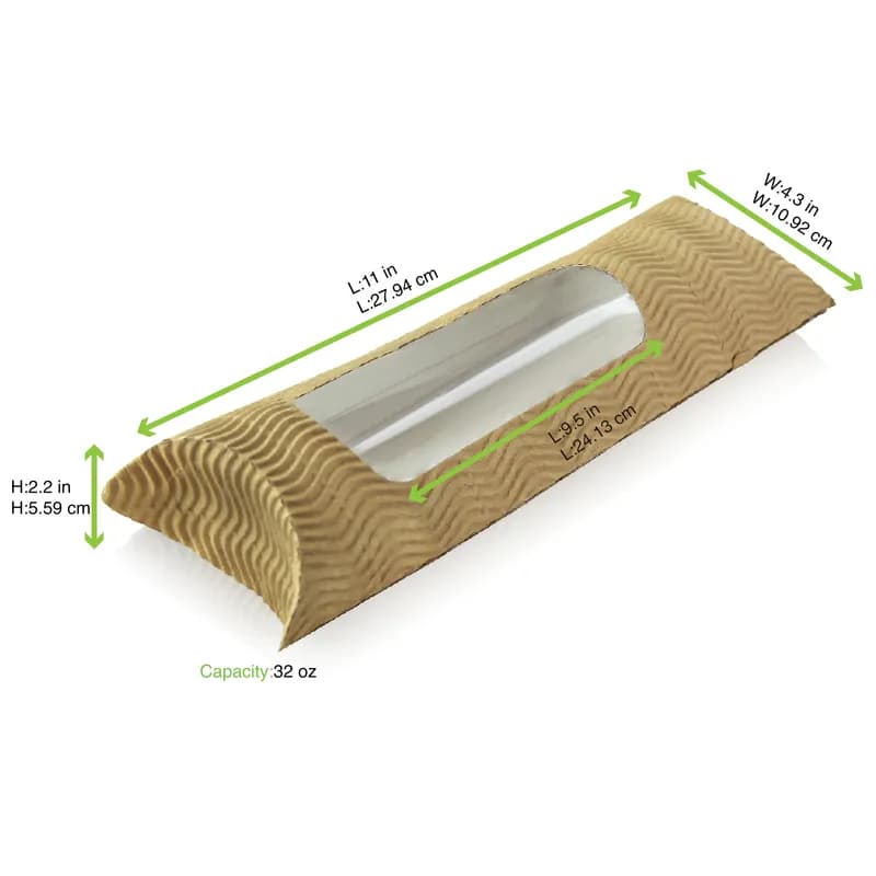 Bakery Box Large (LG) 11X4.3X2.2 IN Paper Kraft Rectangle With Window 25 Count/Pack 10 Packs/Case 250 Count/Case