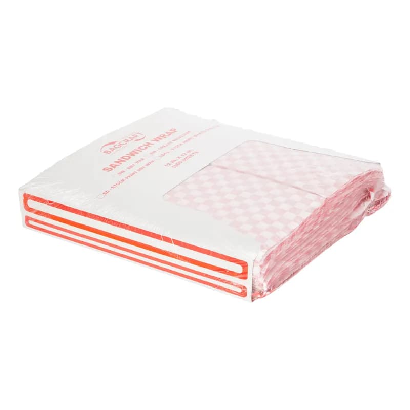 Bagcraft® Multi-Purpose Sheet 12X12 IN Dry Wax Paper Red White Check 5000/Case