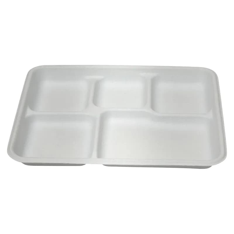 The Chinet Brand® Cafeteria & School Lunch Tray 9X11 IN 5 Compartment Molded Fiber White Rectangle 500/Case