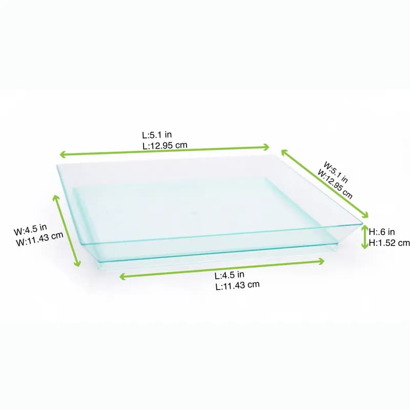 Plate 5.1X5.1X1.1 IN Plastic Translucent Green Square Freezer Safe 50 Count/Pack 2 Packs/Case 100 Count/Case