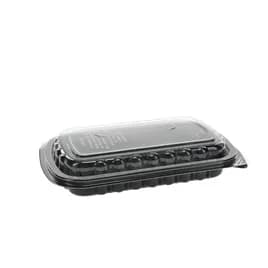 Half Rib Take-Out Container Base & Lid Combo With Dome Lid 34.3 OZ MFPP OPS Black Clear Rectangle Anti-Fog 90/Case