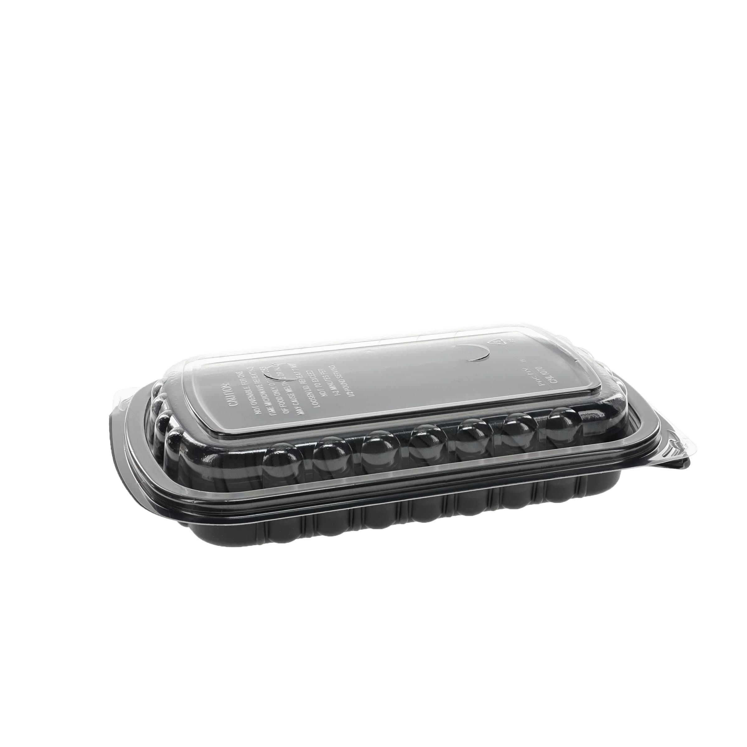 Half Rib Take-Out Container Base & Lid Combo With Dome Lid 34.3 OZ MFPP OPS Black Clear Rectangle Anti-Fog 90/Case