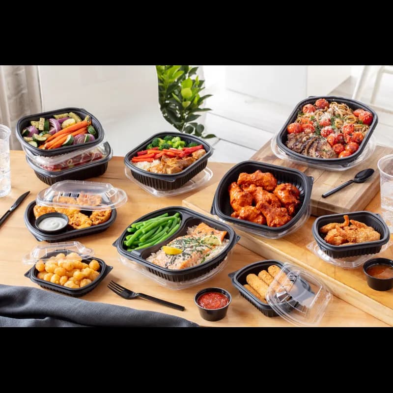 Take-Out Container Base 8.125X6.5X1 IN MFPP Black Rectangle Microwave Safe Soak-Proof 250/Case