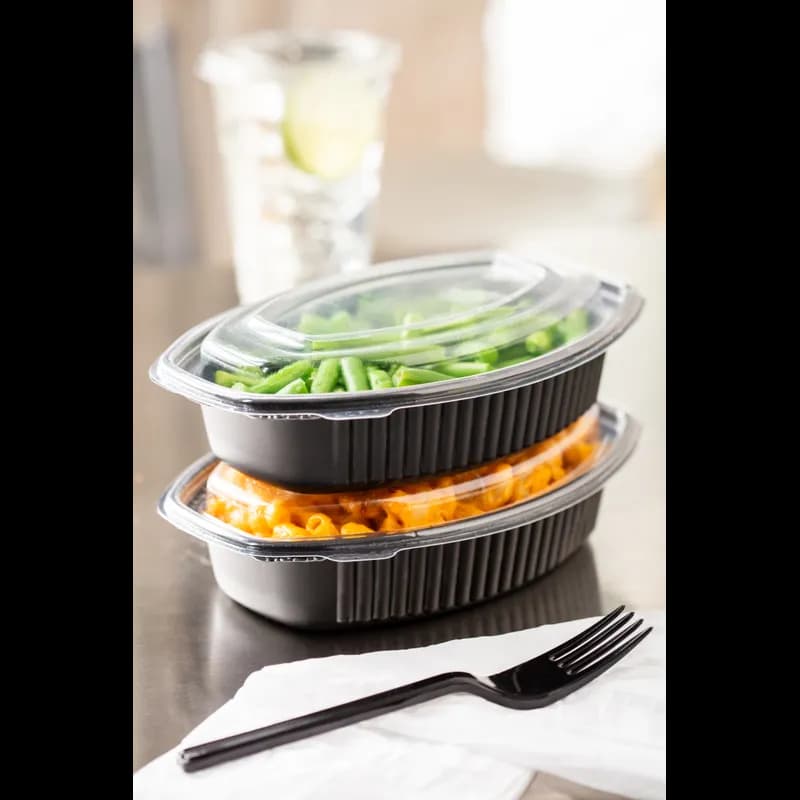 Casserole Take-Out Container Base With Dome Lid 7.875X5.25X2.5 IN MFPP Black Oval Leak Resistant 252/Case