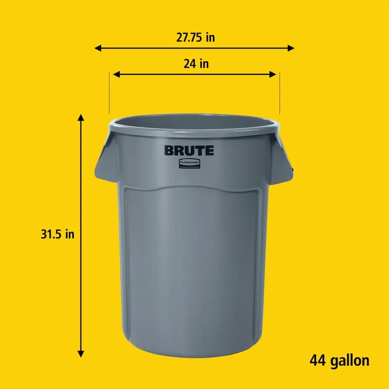Brute® 1-Stream Trash Can 28.03X24.09X31.3 IN 44 GAL 176 QT Gray Round Resin Self-Venting Stationary Food Safe 1/Each