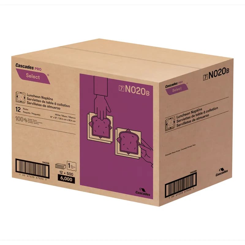 Cascades PRO Select Luncheon Napkins 12X12 IN 6X6 IN White Paper 1PLY 1/4 Fold 6000/Case