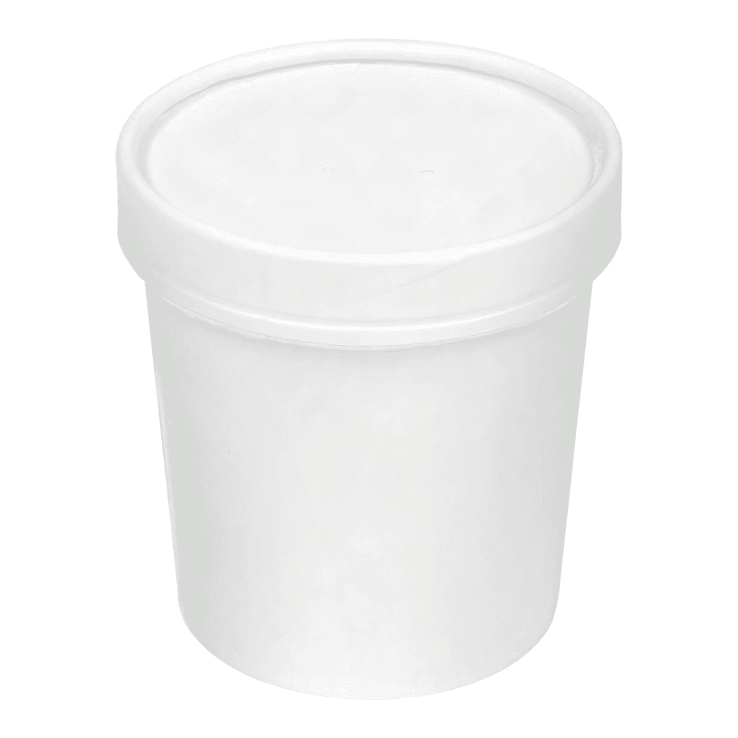 Soup Container Base & Lid Combo With Flat Lid 16 OZ Single Wall Poly-Coated SBS Paperboard White Round Tall 250/Case