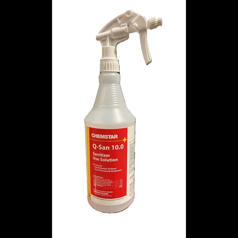 Q-San 10.0 Spray Bottle & Trigger Sprayer 32 FLOZ Plastic Clear White 1/Each