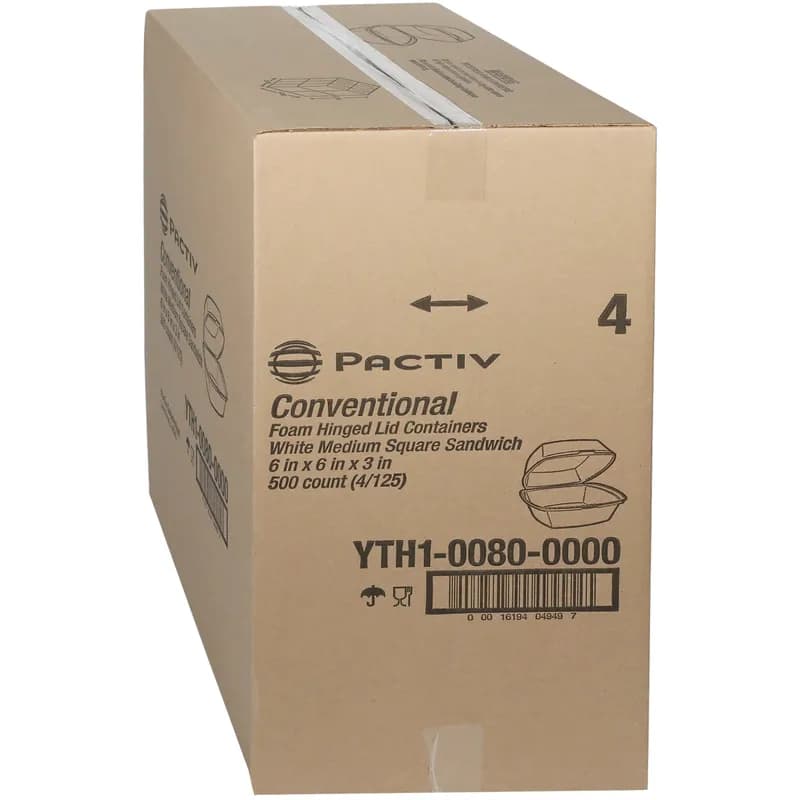 Sandwich Take-Out Container Hinged With Dome Lid Medium (MED) 6X6X3 IN Polystyrene Foam White Square 500/Case