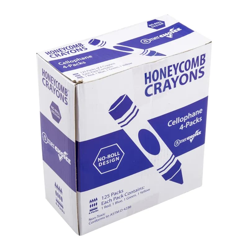 Crayon Red Blue Green Yellow Premium Honeycomb 4-Pack No Roll Design Cello Wrapped 4 Count/Pack 125 Packs/Case 500 Count/Case