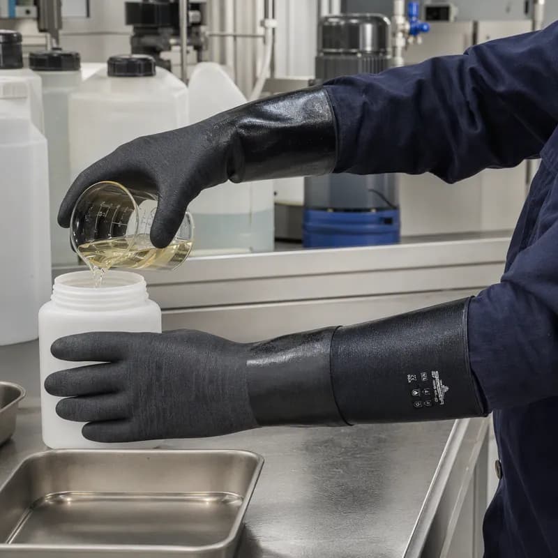 Gloves Large (LG) 18 IN Black Coated Cotton Neoprene Nitrile Chemical & Heat Resistant Insulated Rough Finish 1/Pair