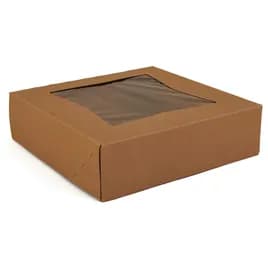 Cake Box 9X9X2.5 IN Kraft Paperboard Kraft Square Lock Corner Tuck Top With Window 200/Case