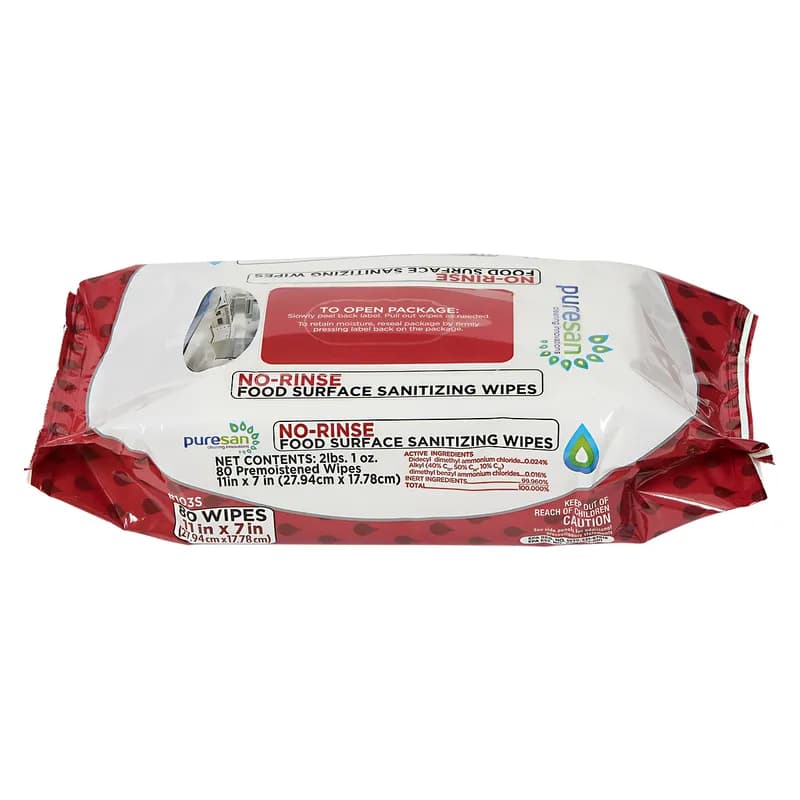 Puresan Unscented Food Service Sanitizer Surface Wipe No Rinse 80 Count/Pack 12 Packs/Case