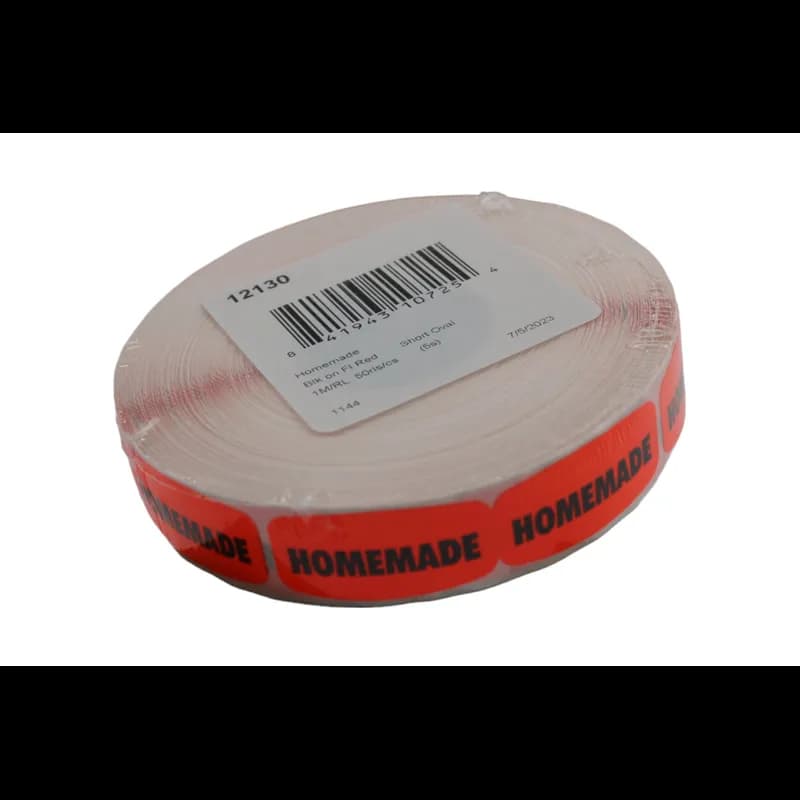 Homemade Label 0.625X1.25 IN Black Fluorescent Red Short Oval 1000 Count/Roll 50 Rolls/Case 50000 Count/Case