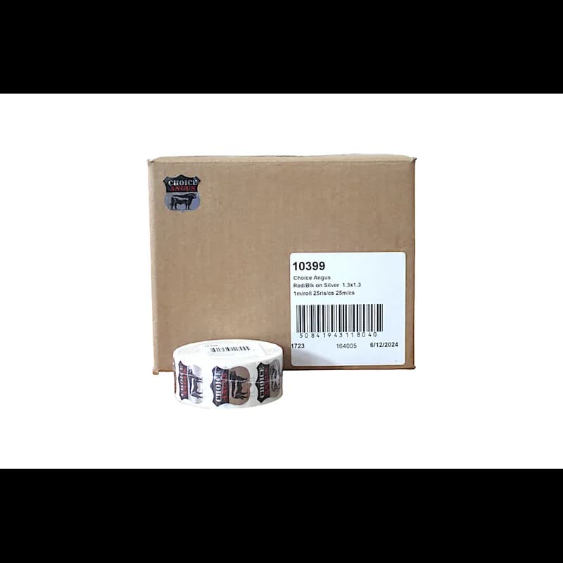 Choice Angus Meat Label 1.3X1.3 IN Red Black Silver Shield 1000 Count/Roll 25 Rolls/Case 25000 Count/Case