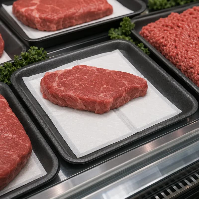 Dri-Loc® Meat Pad 4.75X7 IN Plastic Cellulose White Rectangle Absorbent 2000/Case