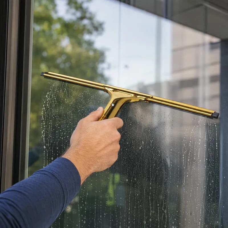 GoldenClip® Window Squeegee Brass Rubber Gold Black Complete Straight With 12IN Head 1/Each