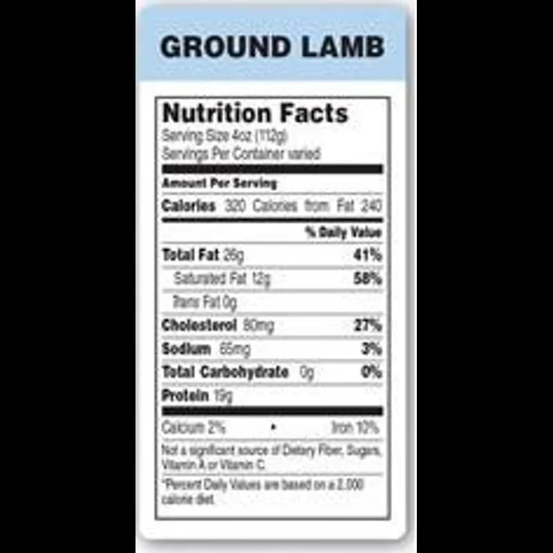 Ground Lamb Label 1.5X3 IN Nutritional Facts 1000/Roll