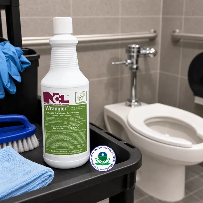 WRANGLER Cherry Toilet Bowl Cleaner One-Step Disinfectant 32 FLOZ Daily Multi Surface RTU Hydrochloric Acid 12/Case