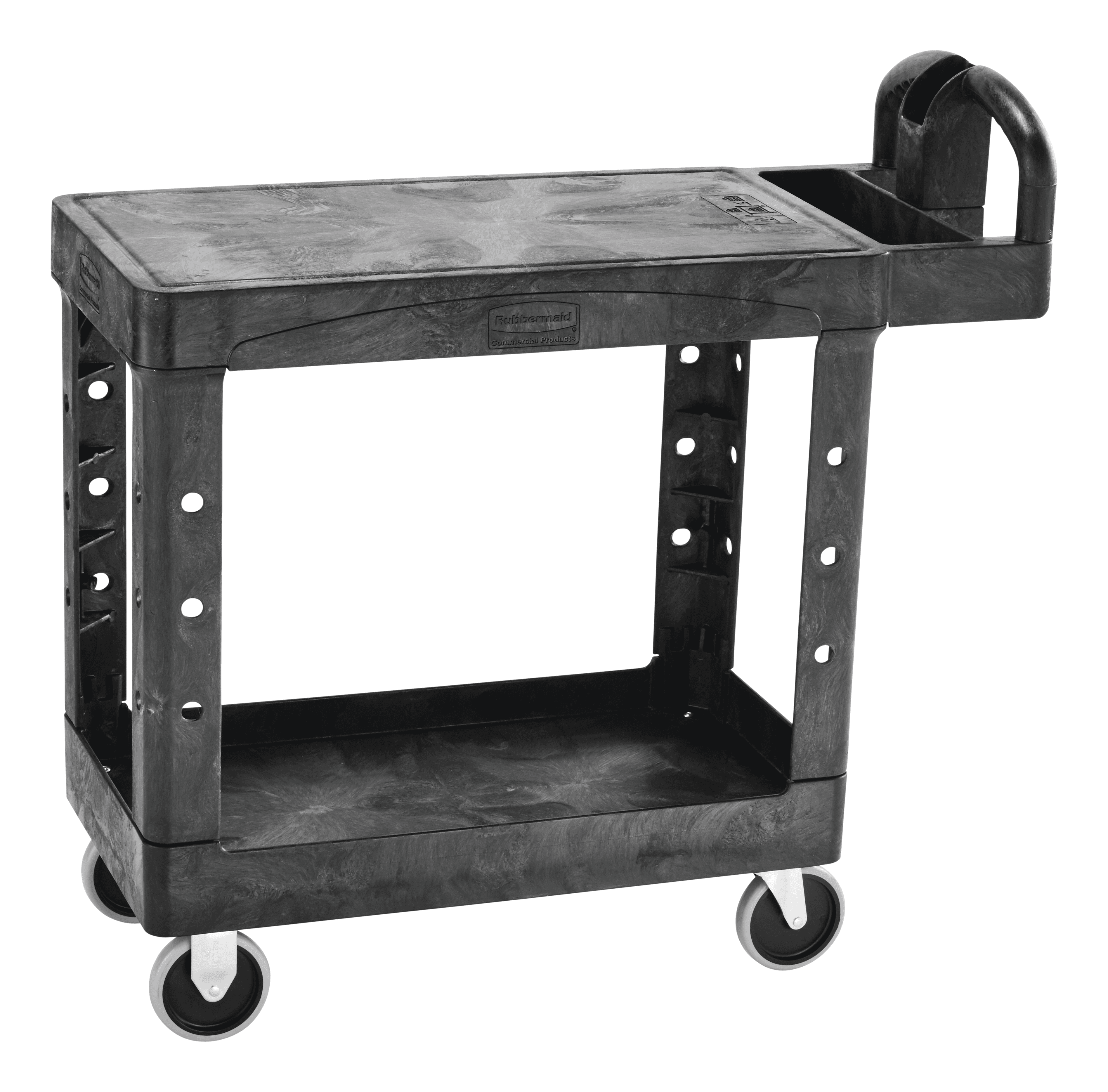 Brute® Utility Cart Small 33.33X16X33 IN 500 LB Black Resin Heavy Duty Flat Shelf 5 IN Caster Ergonomic Handle 1/Each