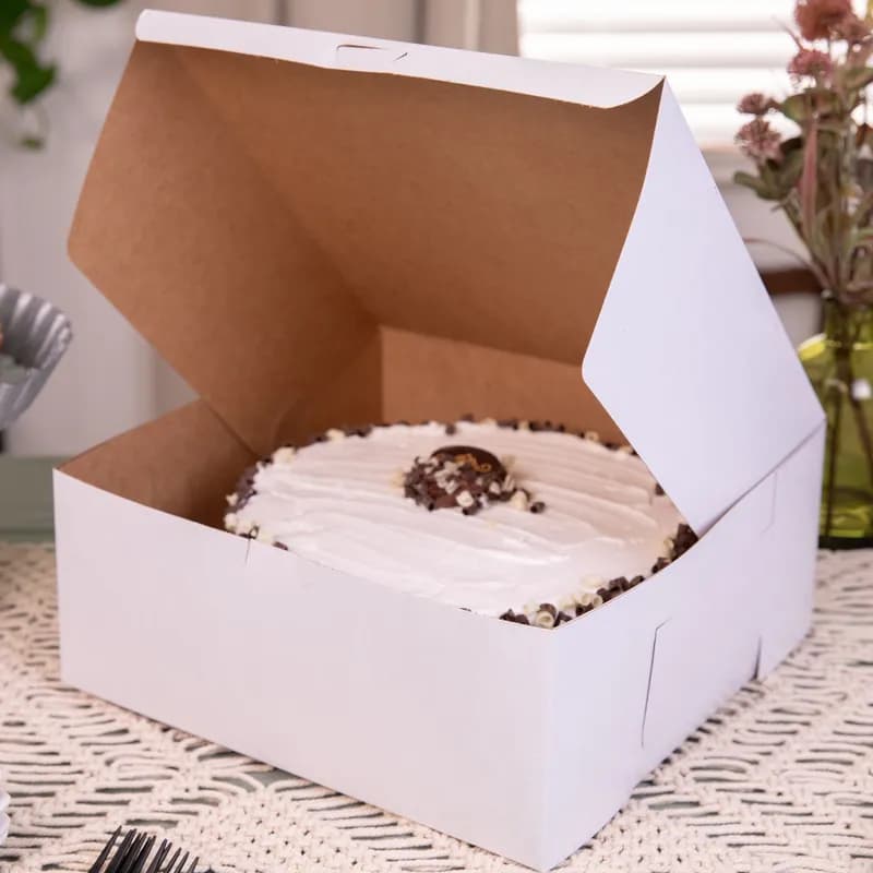 Bakery Box 12X12X5 IN Clay-Coated Kraft Board White Kraft Square Lock Corner 100/Bundle