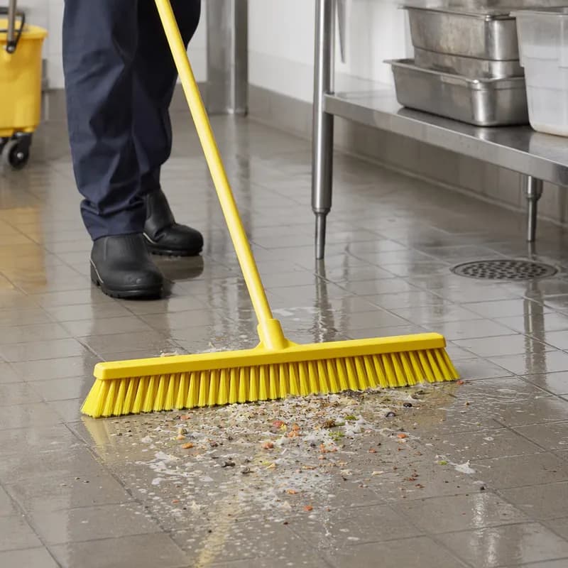 Vikan® Push Broom Head 24X2.8X4.9 IN Yellow PP Polyester Stainless Steel Euro Threaded Soft/Stiff Bristle Combo 1/Each