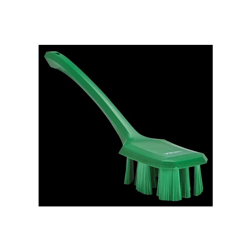 Vikan® Scrub Brush 15.6X2.8X5.5 IN Polyester Glass PP Green Long Handle Ultra Safe Technology (UST) Stiff 1/Each
