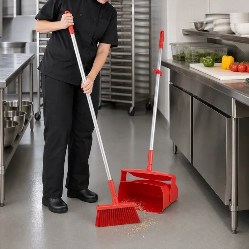 Vikan® Lobby Dust Pan 14.6X7.1X47.5 IN Red PP Anodized Aluminum Polyester 1/Each
