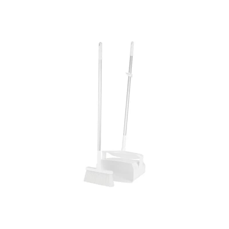 Vikan® Lobby Pan & Broom 14.6X7.1X47.5 IN White PP Anodized Aluminum Polyester Hang Hole Comfort Grip Med Bristle 1/Each