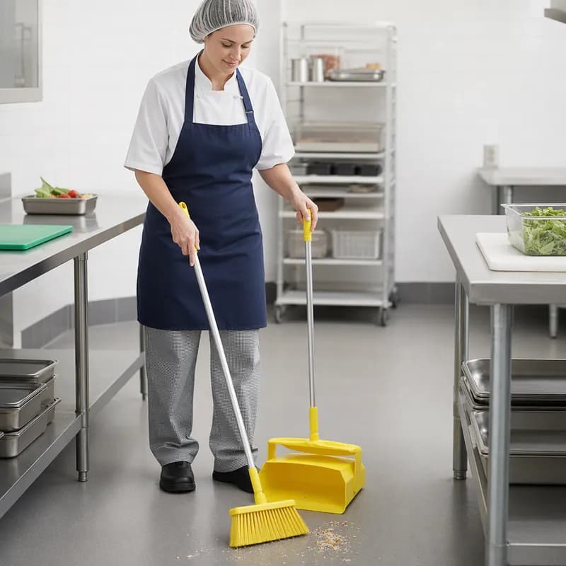 Vikan® Lobby Pan & Broom 14.6X7.1X47.5 IN Yellow PP Anodized Aluminum Polyester With Hanging Hole Color Coded 1/Each