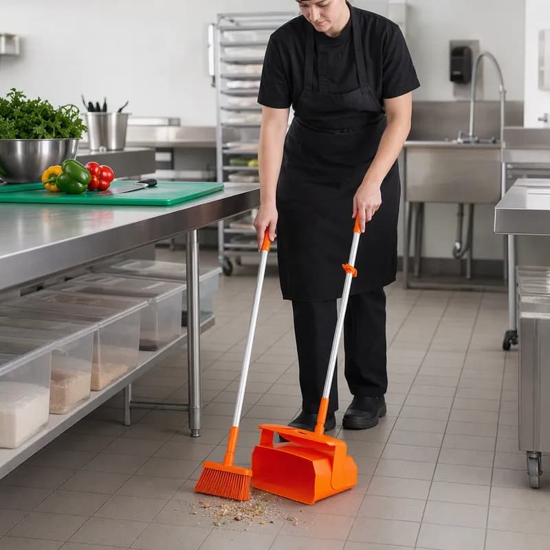 Vikan® Lobby Pan & Broom 14.6X7.1X47.5 IN Orange PP Anodized Aluminum Polyester With Hanging Hole Color Coded 1/Each