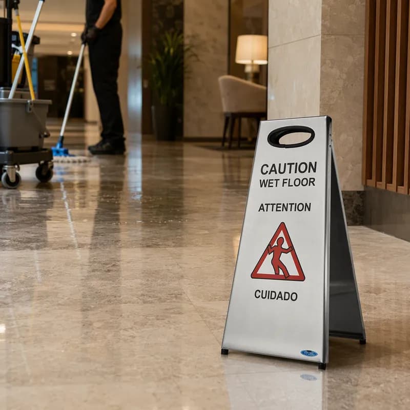 Wet Floor Sign Silver Stainless Steel 1/Each