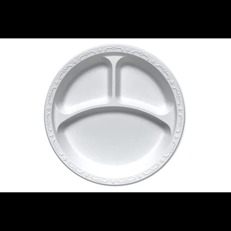 Pebble Box Plate 10.25 IN 3 Compartment PP White Microwave Safe Grease Resistant 400/Case