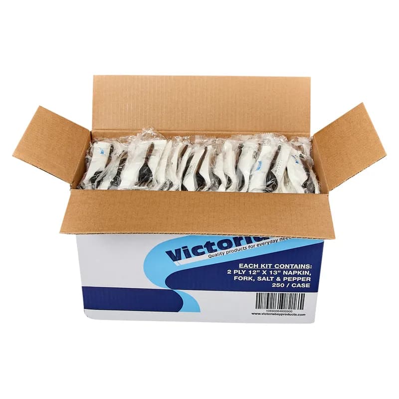 Victoria Bay 4PC Cutlery Kit PP Black Medium Weight With 2PLY Napkin,Fork,Salt & Pepper 250/Case
