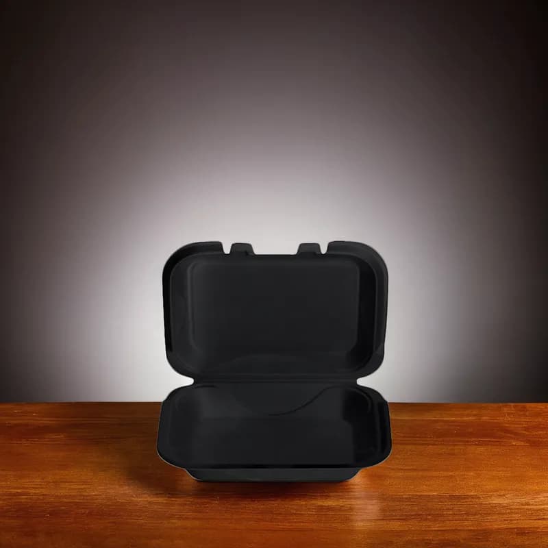 Take-Out Container Hinged With Dome Lid 9.25X6.75X2.75 IN Polystyrene Foam Black Rectangle 200/Case