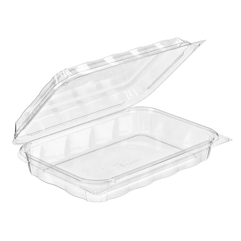 Essentials Take-Out Container Hinged With Dome Lid 9.75X6.75X2.0625 IN RPET Clear Rectangle Perimeter Seal 140/Case