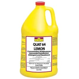 Quat 64 Lemon Disinfectant Detergent Deodorizer 1 GAL Liquid Quat Germicidal Concentrated Multi-Purpose 4/Case
