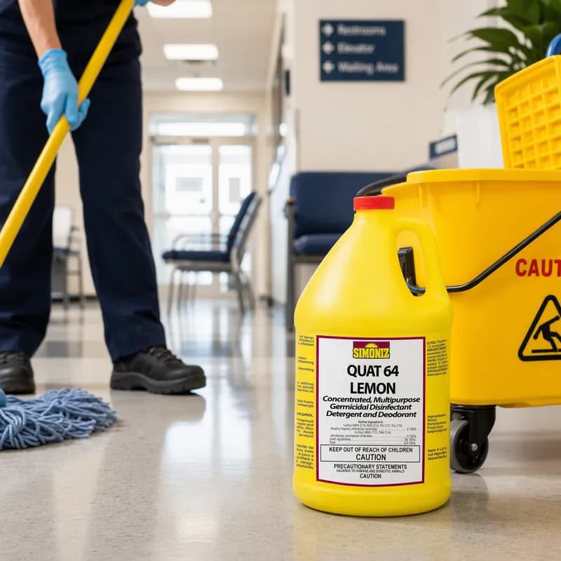 Quat 64 Lemon Disinfectant Detergent Deodorizer 1 GAL Liquid Quat Germicidal Concentrated Multi-Purpose 4/Case