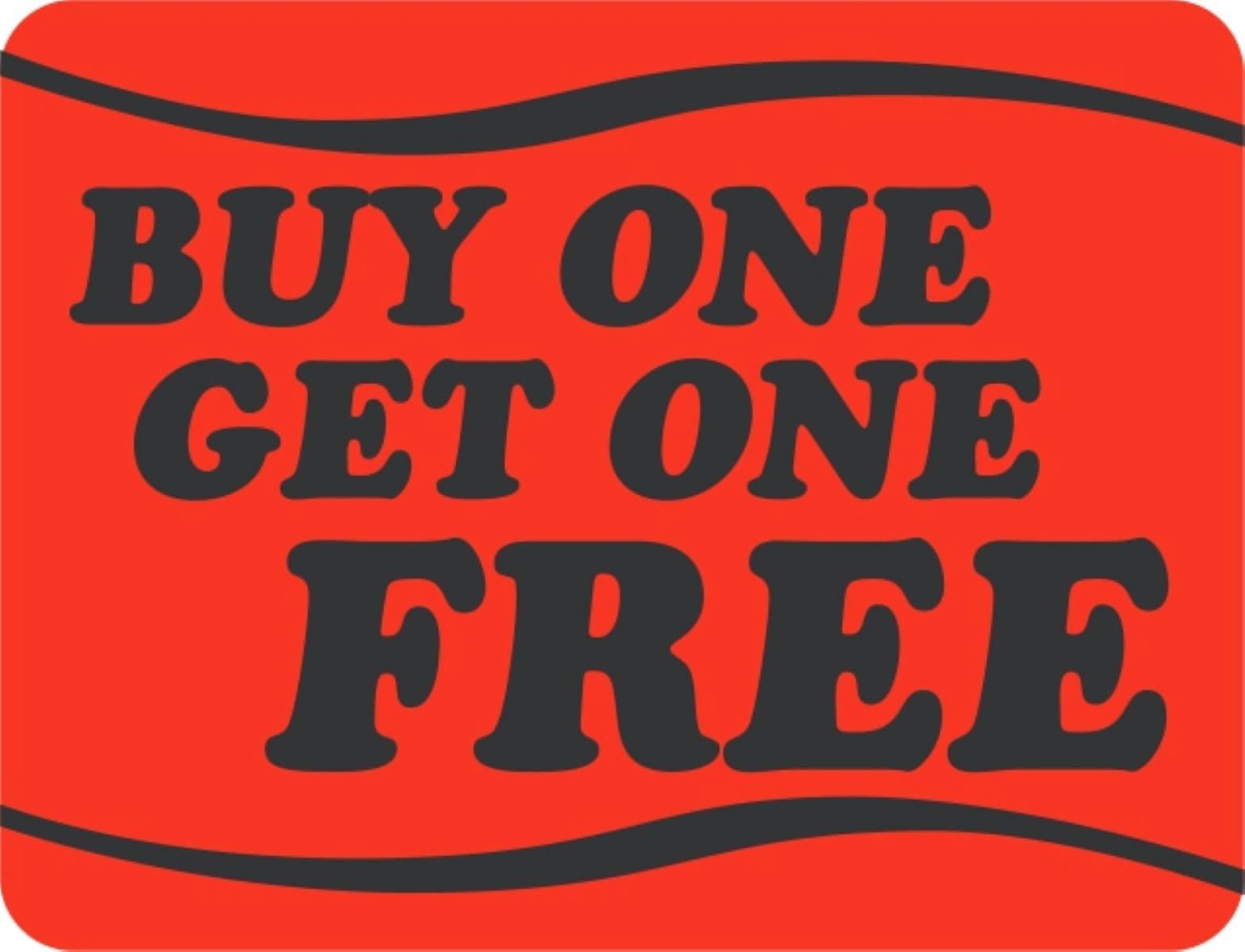 Buy One Get One Free Promo Label 1.5X2 IN Black Fluorescent Red Wave 500 Count/Roll 20 Rolls/Case 10000 Count/Case