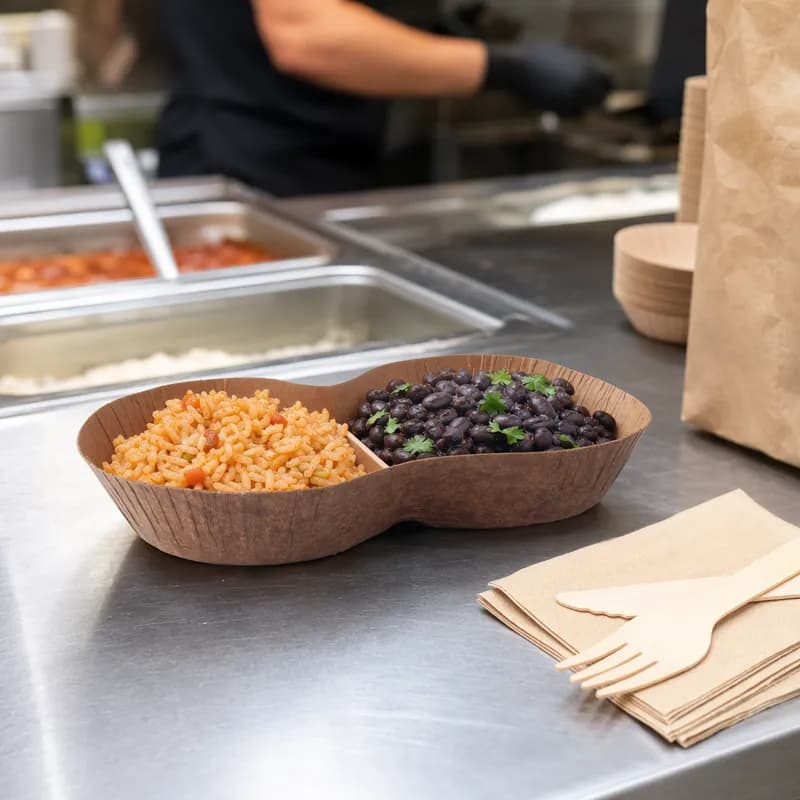 Egg Take-Out Container Base 6.44X3.25X1 IN 2 Compartment Paper Kraft Rectangle 1000/Case