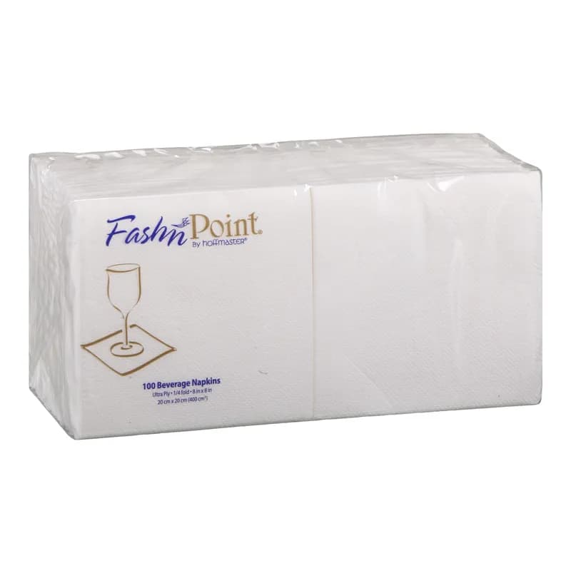 FashNpoint® Beverage Napkins 8X8 IN White Paper UltraPLY 2400/Case