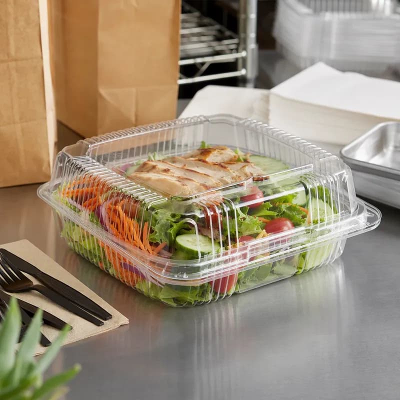 Take-Out Container Hinged 8X8X3 IN Plastic Clear Square 200/Case