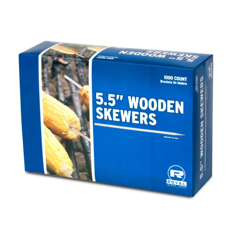 Food Skewer 5.5 IN Wood Round Natural Thick 1000 Count/Pack 10 Packs/Case 10000 Count/Case