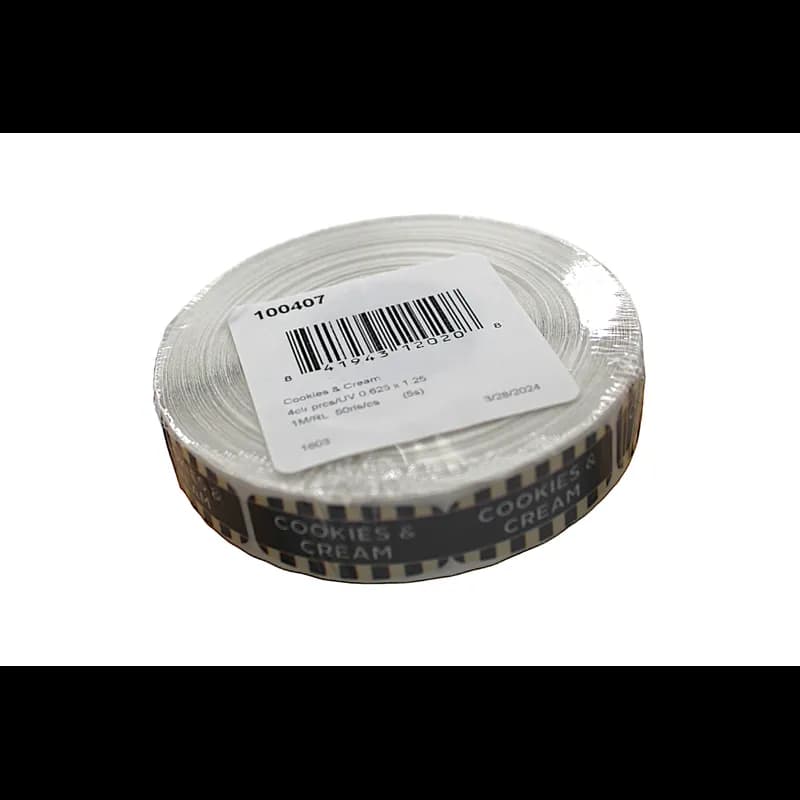 Cookies & Cream Bakery Flavor Label 0.625X1.25 IN 4 Color Process UV 1000 Count/Roll 50 Rolls/Case 50000 Count/Case