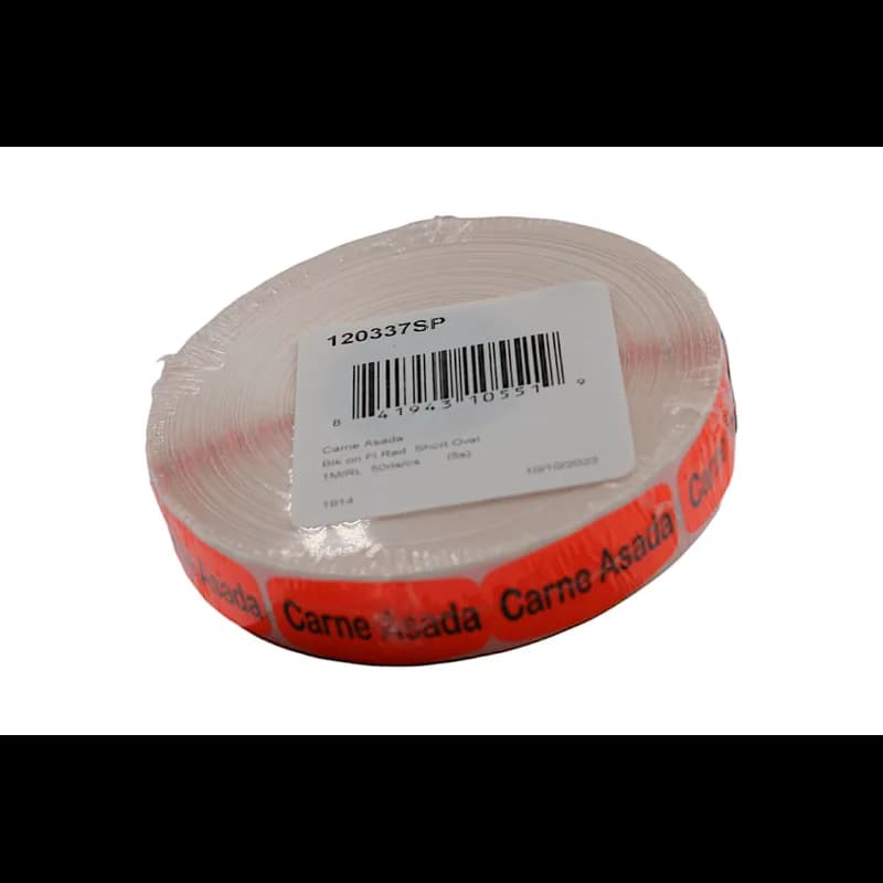 Carne Asada Spanish Label 0.625X1.25 IN Black Fluorescent Red Short Oval 1000 Count/Roll 50 Rolls/Case 50000 Count/Case